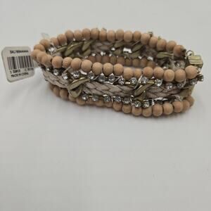 Ann Taylor Loft Womens Bronze Chain Boho Bead Cuff Bracelet Magnet Clasp 7.25"